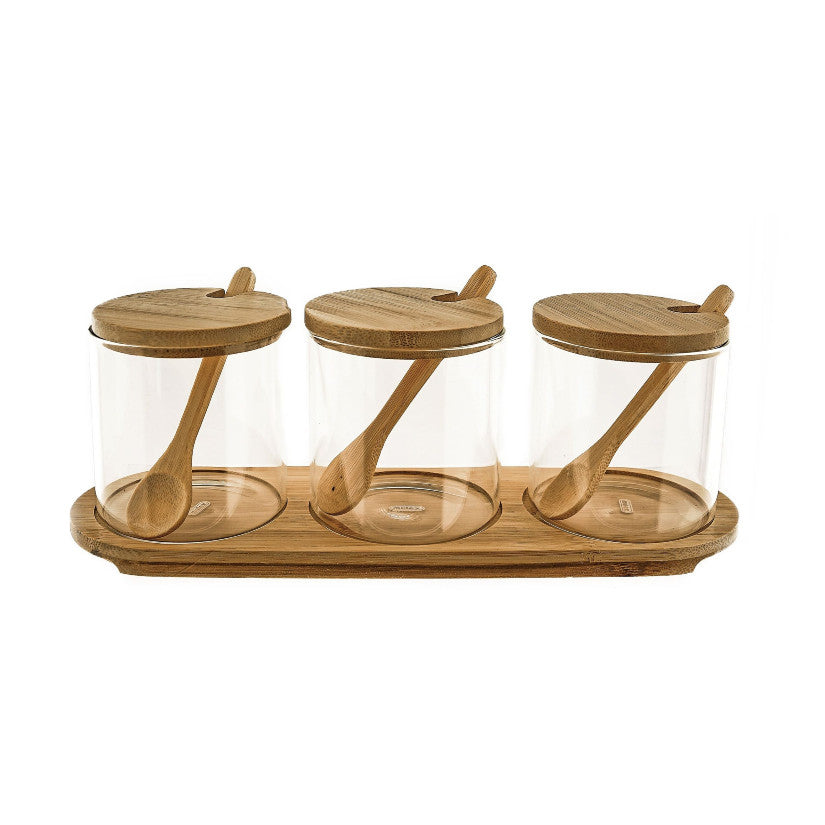 Gewürzgläser mit Holzplatte 4-teiliges Set