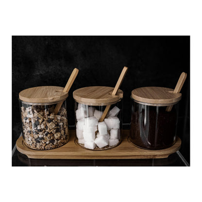 Gewürzgläser mit Holzplatte 4-teiliges Set