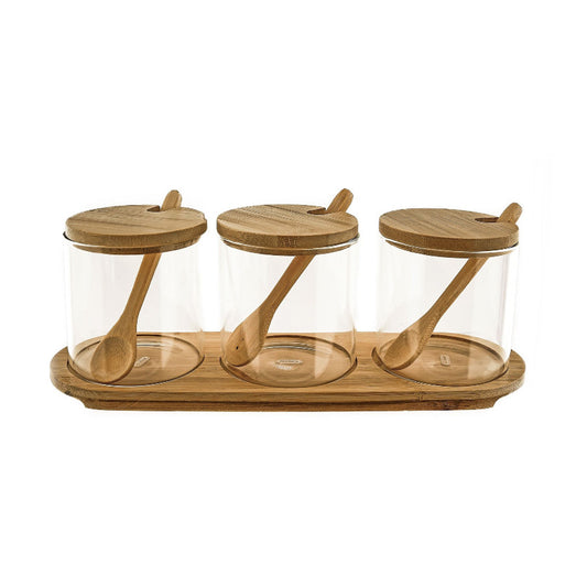 Gewürzgläser mit Holzplatte 4-teiliges Set